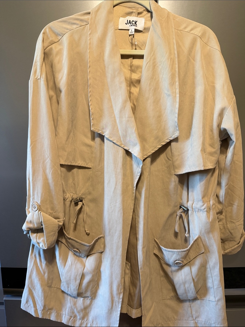 Jack by BB Dakota Beige Drawstring Utility Trench Coat